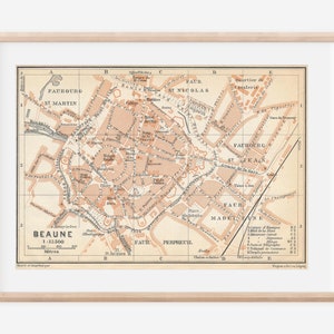 Mapa antigo de Beaune França de 1909