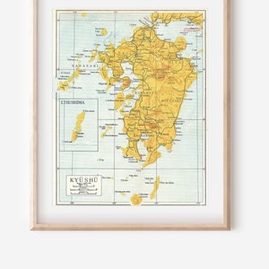 Mapa antiguo de Kyushu, Japón, 1959