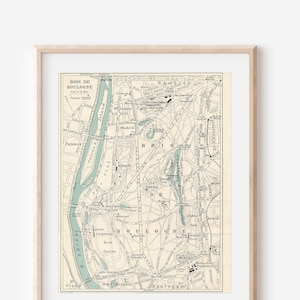 Mapa antigo de Bois de Boulogne Paris França de 1935