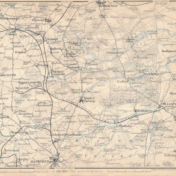 1906 Sherwood Forest Area United Kingdom Antique map