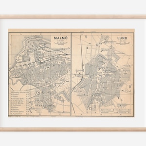 1899 Malmo & Lund Sweden Antique Map