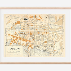 Mapa antiguo de Toulon, Francia, 1954