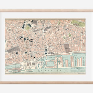 Mapa antiguo de Liverpool, Reino Unido, 1924