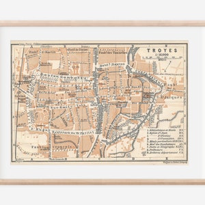 Mapa antiguo de Troyes, Francia, 1909