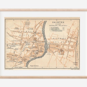 Mapa antigo de Saintes França de 1914