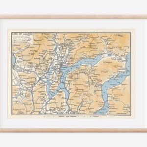 1956 Lake Lugano Italy Vintage Map