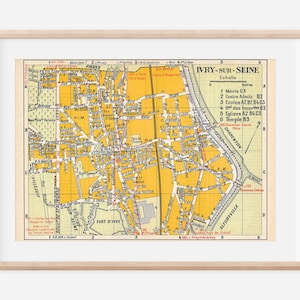 Mapa vintage do bairro de Paris França Ivry-Sur-Seine de 1950