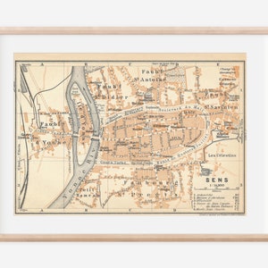 Mapa antigo de Sens França de 1909