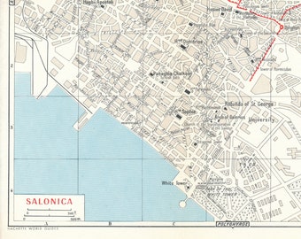 1962 Thessaloniki Greece Vintage Map