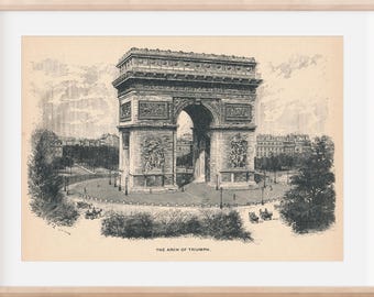 1892 Arc de Triomphe Paris France Antique Engraving Print