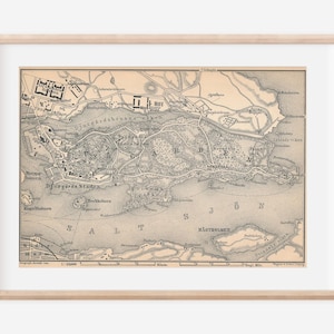 Mapa antiguo de Djurgarden, Estocolmo, Suecia, 1899
