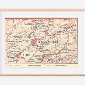 1948 La Chaux-de-Fonds Switzerland Vintage Map