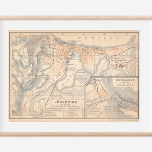 1899 Jonkoping Sweden Antique Map