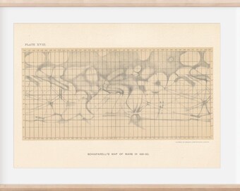 Antieke astronomiekaart Marsoppervlak uit 1897