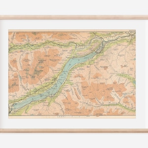 Loch Tay, 1908, région de l'Écosse, carte antique