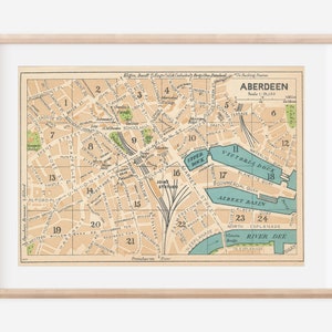 Carte vintage Aberdeen, Écosse, 1959
