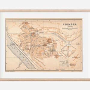 Mapa antiguo de Coimbra Portugal de 1913