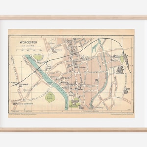 1930 Worcester & Worcester Kathedrale Vereinigtes Königreich Antike Karte