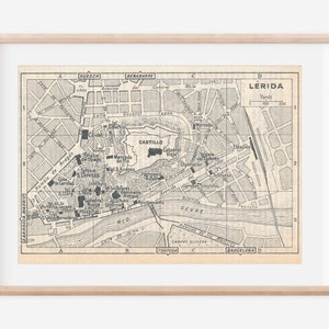 Mapa antiguo de Lérida, España, 1961