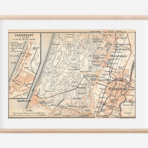Antieke kaart van Zandvoort en Haarlem uit 1910