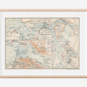 1909 Sault Saint Marie, Canada, Michigan Antique Map
