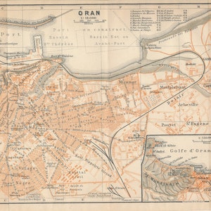 Mapa antiguo de Orán, Argelia, 1911