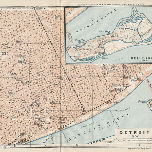 1909 Detroit Michigan Antique Map