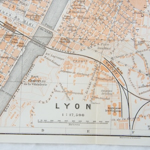 Mapa antigo de Lyon França de 1914