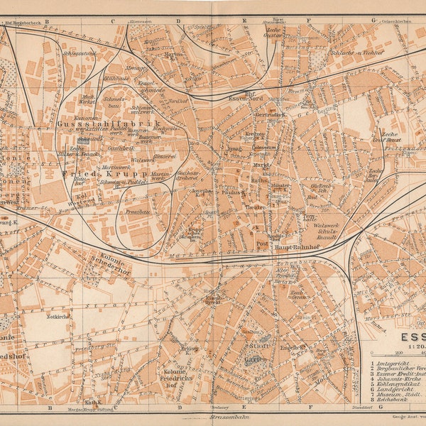 1913 Essen Germany Antique Map