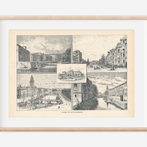 1892 Gothenburg Sweden Views Antique Engraving Print