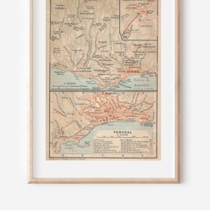 1911 Funchal Madeira Portugal Mapa antiguo