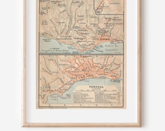 1911 Funchal Madeira Portugal Antique Map