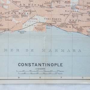 Mapa antiguo de Estambul (Constantinopla), Turquía, 1911