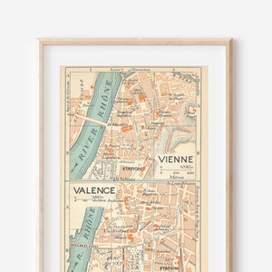 1926 Vienne & Valence Francia Mapa antiguo