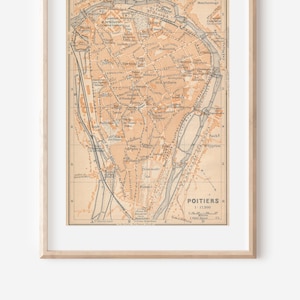 Mapa antiguo de Poitiers, Francia, 1912