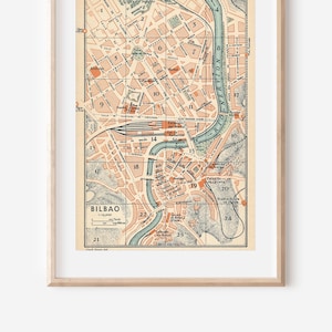 Mapa antiguo de Bilbao, España, 1930