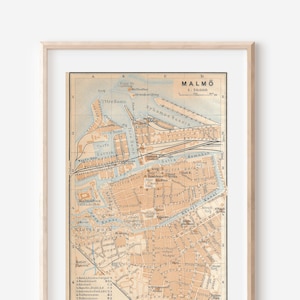 1912 Malmo Sweden Antique Map