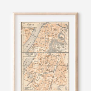 Mapa antigo de Vienne e Valence França de 1914