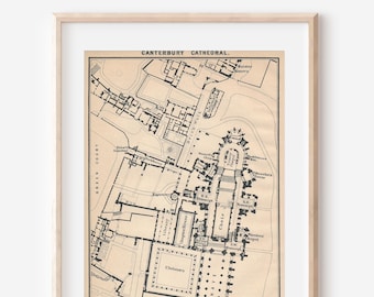 1906 Canterbury Kathedrale Vereinigtes Königreich Antike Karte