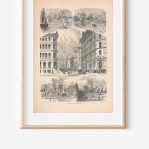 1874 Chicago Illinois Antique Engraving Print