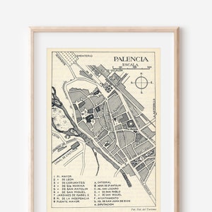 1930 Palencia España Mapa Antiguo