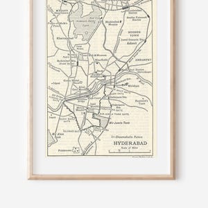 Mapa antiguo de Hyderabad, India, 1959