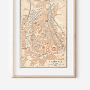 Mapa antigo de Chartres, França, 1909