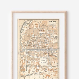 1909 Rennes France Antique Map