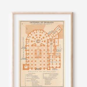 Plan d'étage antique de la cathédrale de Grenade, Grenade, Espagne, 1920