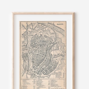 Mappa antica di Danzica Polonia (ex Danzica Germania) del 1881