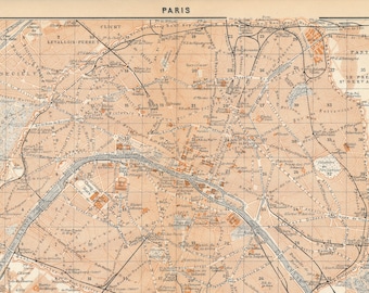1909 Paris France Antique Map