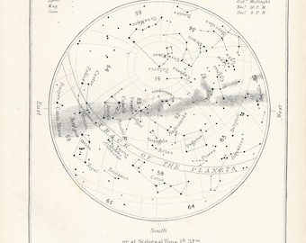 1892 Star Chart October, Antique Astronomy Print