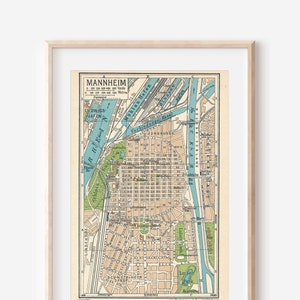 Mapa antiguo de Mannheim, Alemania, 1933