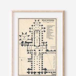 1910 Wells Cathedral United Kingdom Antique map